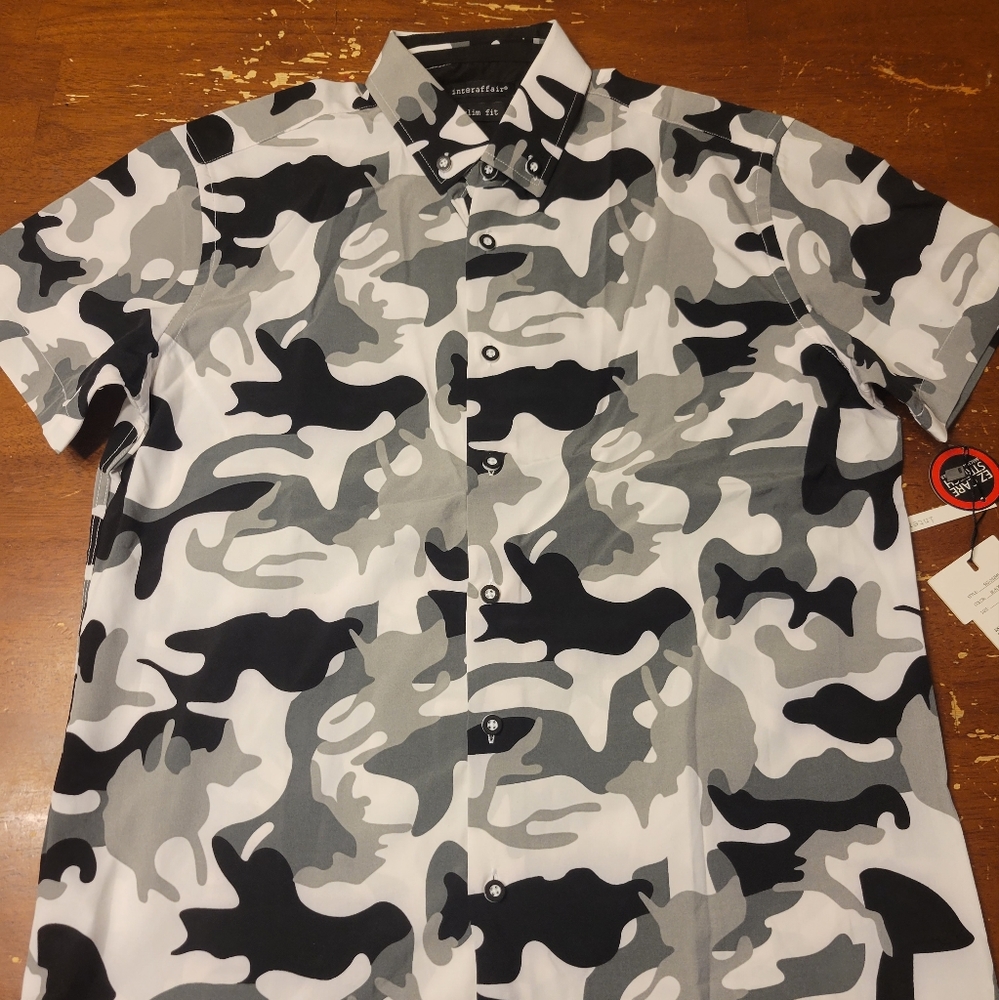 Mens Camo Print Button Down